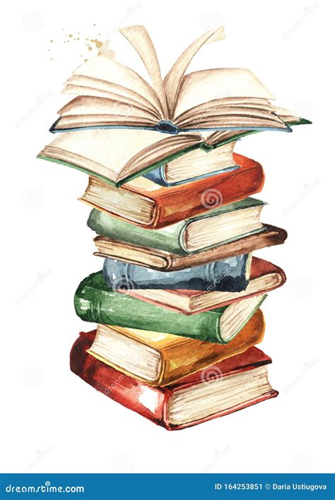 Watercolor Books Set. Open Books And Stack Of Books. Education And ...