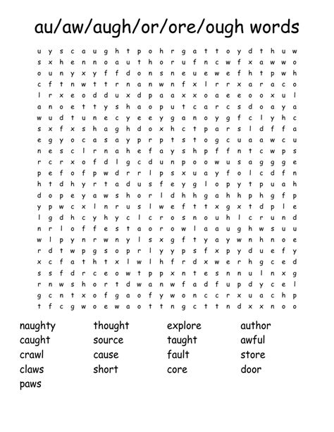 au/aw/augh/or/ore/ough words Word Search - WordMint