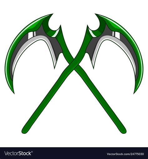 Crossed cartoon green weapon scythe Royalty Free Vector