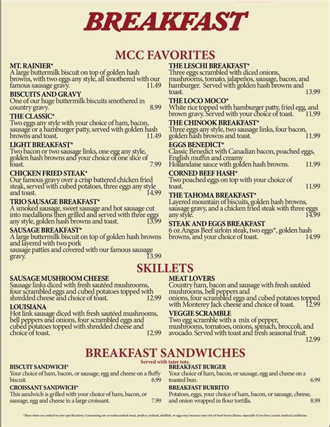 Menu at Medicine Creek Cafe, Nisqually Indian Community