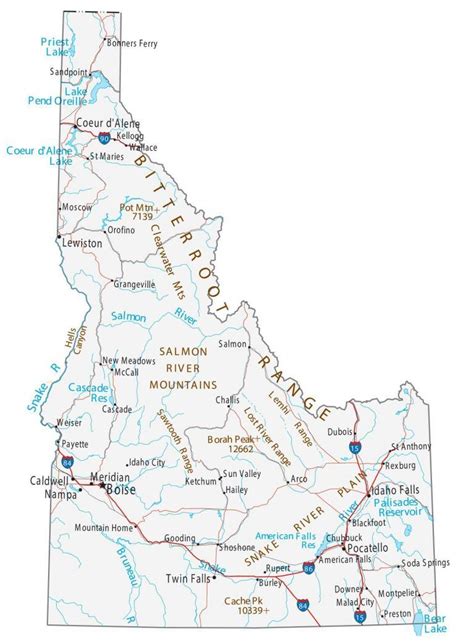 Idaho Lakes and Rivers Map - GIS Geography