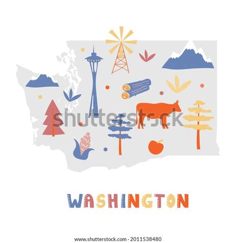 Usa Map Collection State Symbols Nature Stock Vector (Royalty Free ...