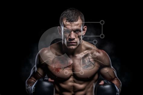 Determined Male Boxer with Tattoos and Black Gloves stock photo ...