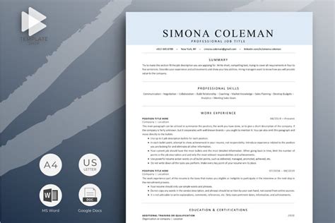 Modern ATS-friendly Resume Template for Word and (1415005)