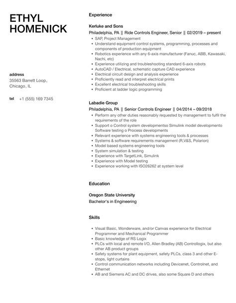 Controls Engineer Resume Samples | Velvet Jobs