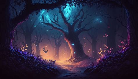 Mystical forest scene at night as digital art, Generate Ai 22875400 Stock Photo at Vecteezy