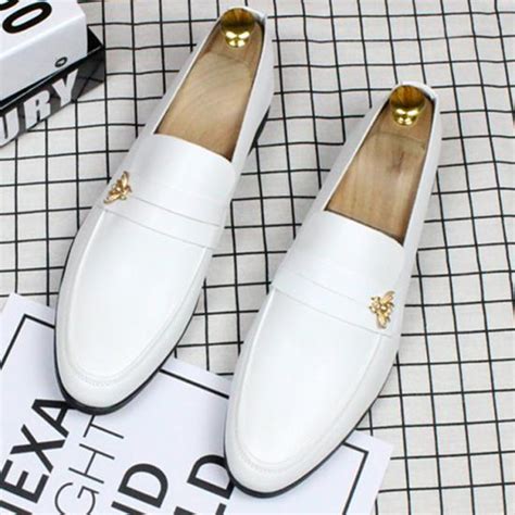 White Gold Bee Mens Loafers Business Flats Dress Shoes L ...