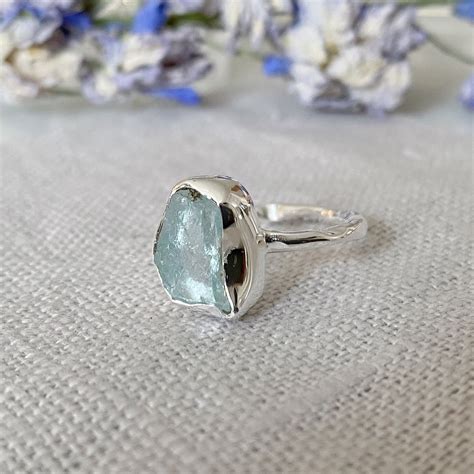 Silver Aquamarine Ring Sterling Silver Raw Gemstone Ring - Etsy