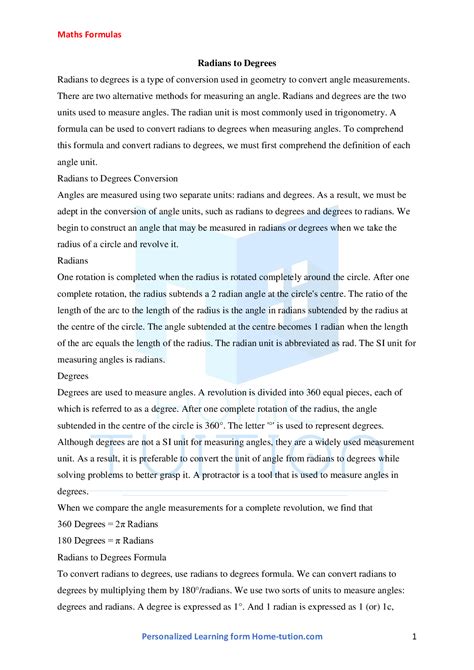 Radians to Degrees-Detail Explanation, Notes & Examples