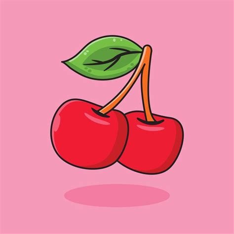 Premium Vector | Red cherry with leaf cartoon style vector illustration