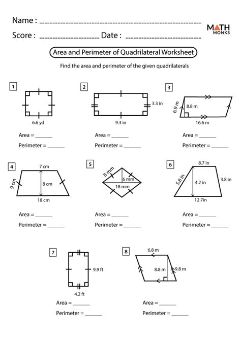 Area Of Quadrilaterals Worksheet