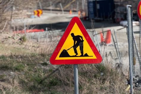 Road Works Ahead Warning Sign.. Stock Photo - Image of transportation ...