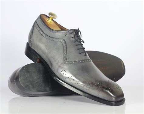 Oxford Gray Brogue Toe Real Leather Lace Up Shoes Men Formal Dress ...