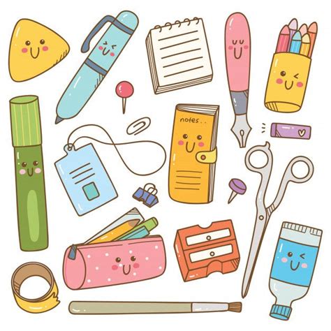 Premium Vector | Set of kawaii style stationary | Cute easy drawings ...