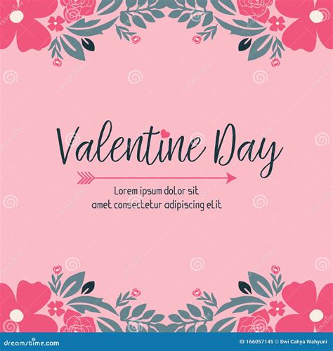 Card Collection of Valentine Day, Pink Flower Frame Plant. Vector Stock ...