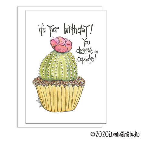 Cactus Cupcake | Birthday Card - Zinnia Sky Studio