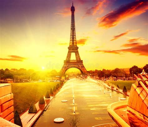 Eiffel Tower at Sunrise, Paris, France Stock Image - Image of retro ...