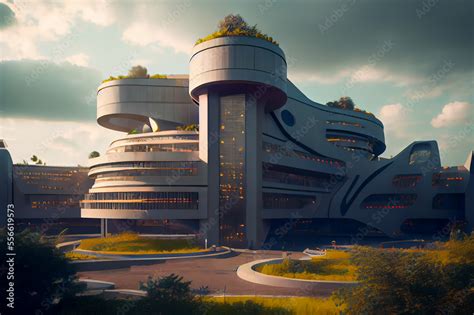 Futuristic school building, ai illustration. Futuristic university Stock Illustration | Adobe Stock