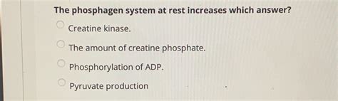 Solved The phosphagen system at rest increases which | Chegg.com