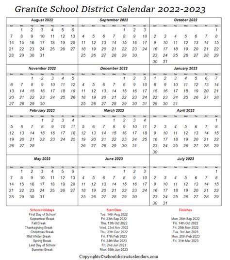 Granite School District Calendar 2022-2023 School District Calendars