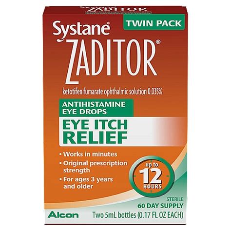 Systane Zaditor Eye Itch Relief Antihistamine Eye Drops Twin Pack, 0.17 ...