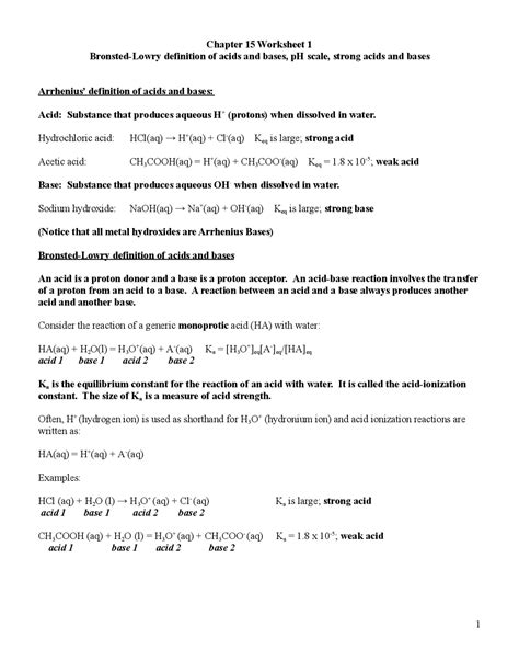 Bronsted Lowry Acids And Bases Worksheet