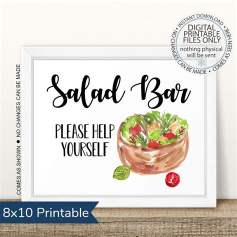 Printable Salad Bar Sign Printable Salad Table Sign Salad - Etsy