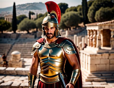 Warrior in Ancient Greek Armor with Athens Backdrop | Stable Diffusion ...