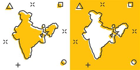 Cartoon colored India map icon in comic style. India sign illustration ...