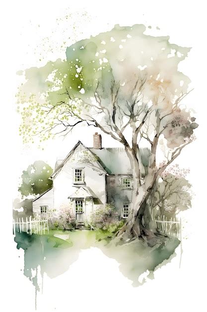 Premium Photo | Watercolor painting of a house in the country