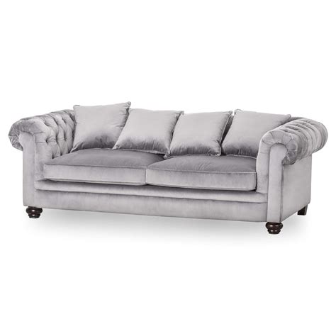 Grey Velvet Large Chesterfeild Three Seater Sofa | Wholesale by Hill Interiors