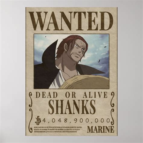 Wanted Shanks shanks bounty Poster | Zazzle