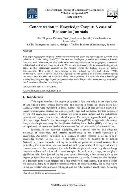 (PDF) Concentration In Knowledge Output: a Case of Economics Journals | subash s - Academia.edu