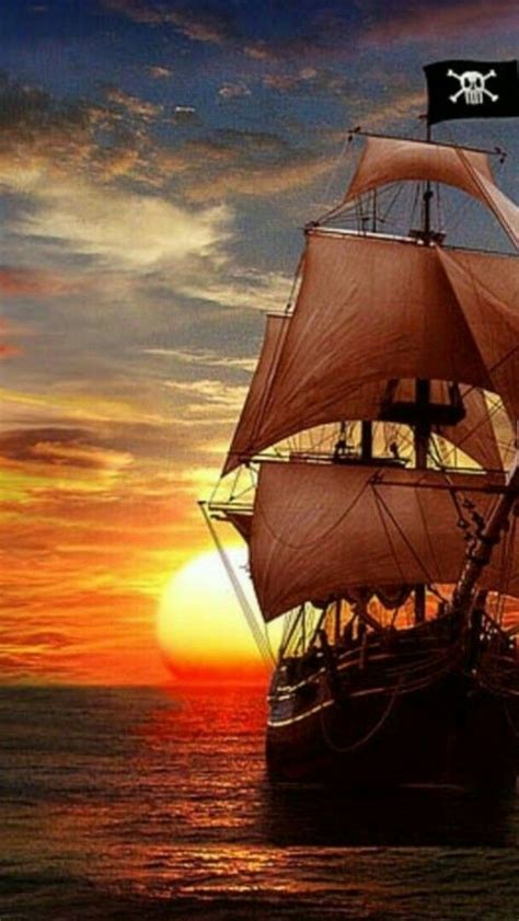 Pirate ship in the sunset - Fantasy art - backiee