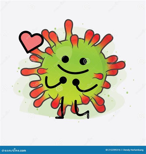 Green Virus Cute Character Illustration with Simple Face, Hands and ...