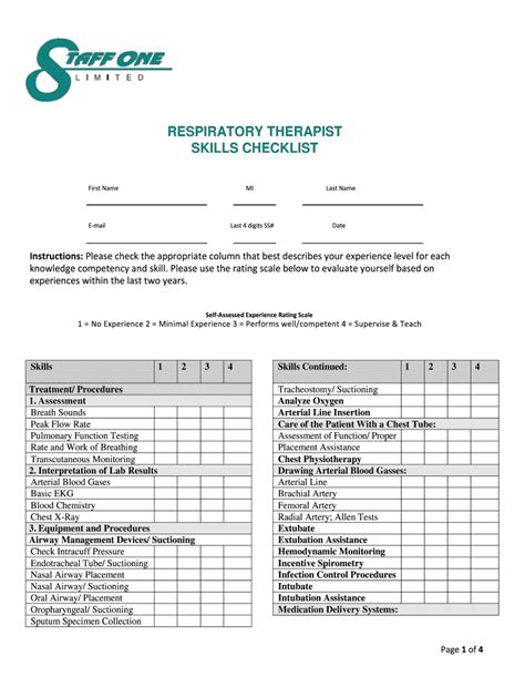 Respiratory Therapist Skills Checklist - Fill Online, Printable ...