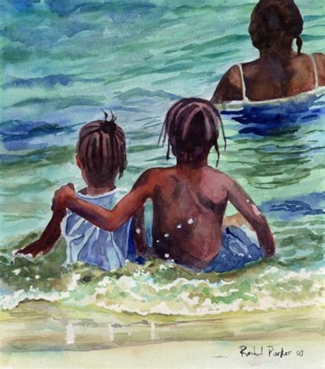 Black African American Child Children Boy Girl Beach Art Print | Etsy