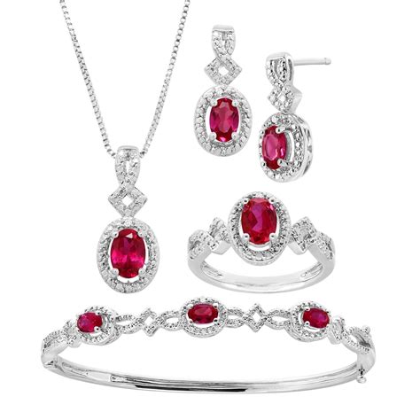 5 ct Created Ruby 4-Piece Jewelry Set with Diamonds in 14KW Gold-Plated Brass 749165219505 | eBay