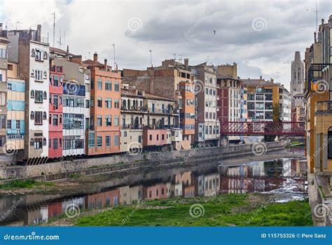 Colorful Houses in the Historical Jewish Quarter in Girona Stock Photo - Image of building, flag ...