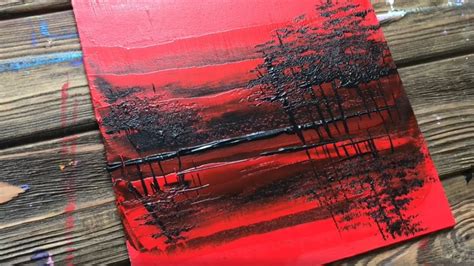 Red and Black Landscape | Acrylic Abstract Painting | For Beginners - YouTube