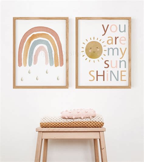 Muted Rainbow Nursery, Boho Rainbow Room, Rainbow Wall Art, Boho Rainbow Girls Bedroom, Boho ...