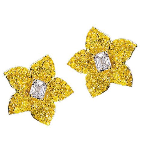 Natural Vivid Yellow Diamond Earrings at 1stDibs