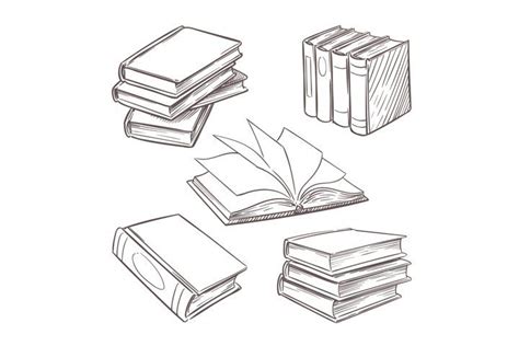 Hand drawn vintage books. Sketch book piles. Library, booksh (911327) | Illustrations | Design ...