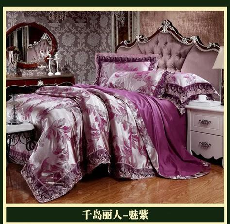 Deep purple Luxury brand lace satin jacquard bedding comforter set sets ...