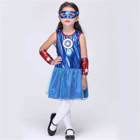 2019 Hot Captain America Cosplay Costume Children Halloween Costume Kids Girl Performance Dance ...