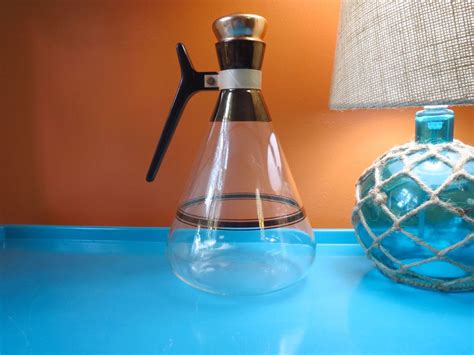 VTG 1950s MID Century Modern Glass Coffee Pot Carafe Bronze Atomic Cork Stopper… | Modern glass ...