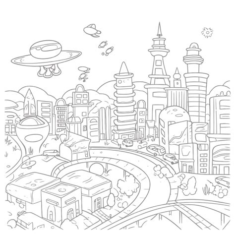 Futuristic City Coloring Page Coloring Pages