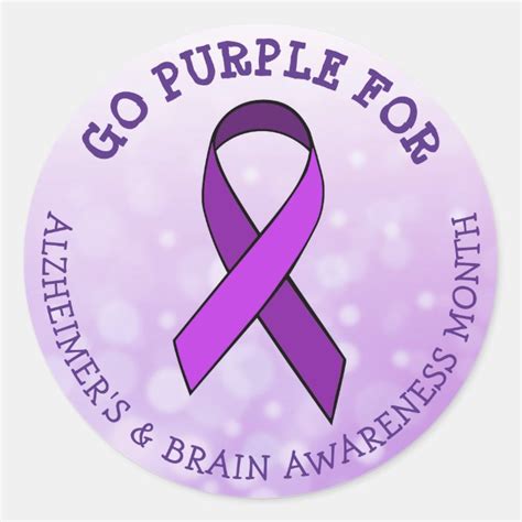 Go Purple for Alzheimer's & Brain Awareness Month Classic Round Sticker | Zazzle.com