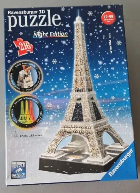 RAVENSBURGER 3D PUZZLE Night Edition Eiffelturm Paris LED Farbwechsel 216 Teile EUR 11,00 ...