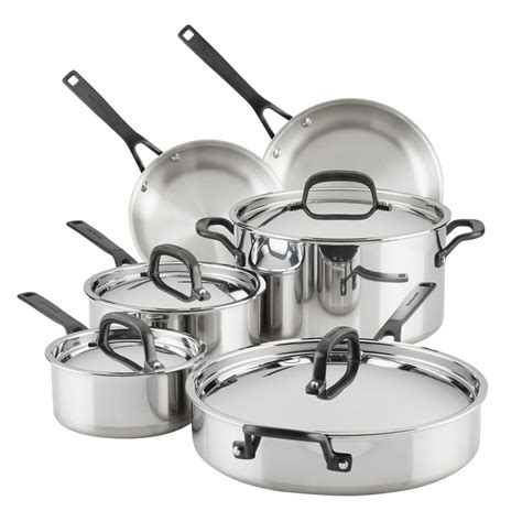 KitchenAid 10-Piece 5-Ply Clad Stainless Steel Cookware Set, Polished Stainless Steel - Walmart ...